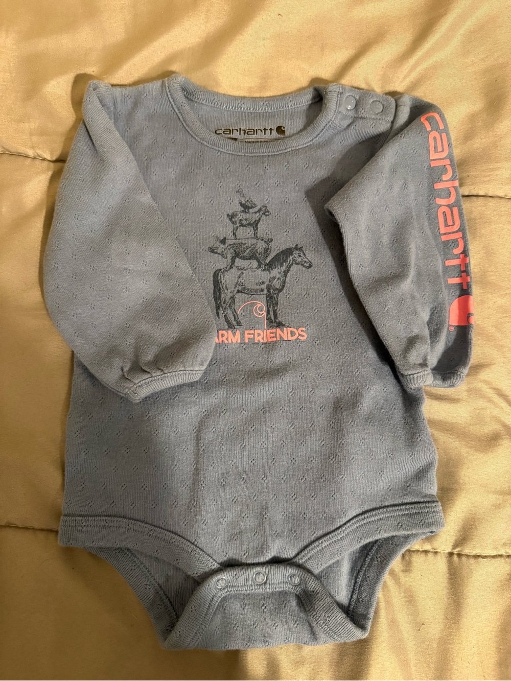 Carhartt Blue Long-Sleeve Baby One-Piece with Farm Friends Graphic